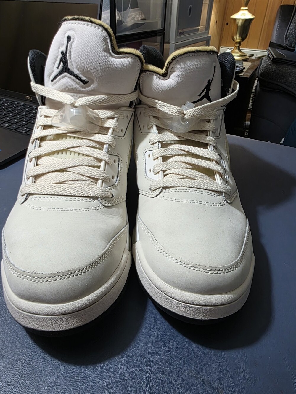 Jordan 5 Retro "Sail" High-Top Sneakers with Black Jumpman Size 10m, Like New.